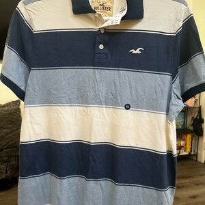 Hollister Men's Navy and Light Blue Polo Shirt